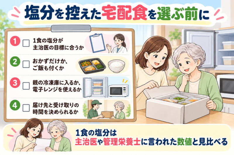 塩分を控えた宅配食を選ぶ前に確かめる4つのこと