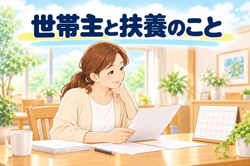 世帯主と扶養のこと。娘が自宅のテーブルで、書類を見ながら考えている。