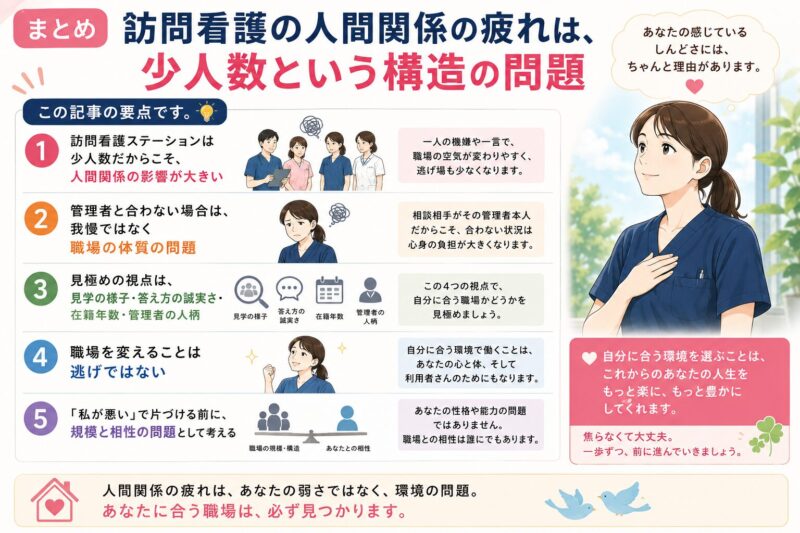 まとめ 訪問看護の人間関係の疲れは、少人数という構造の問題