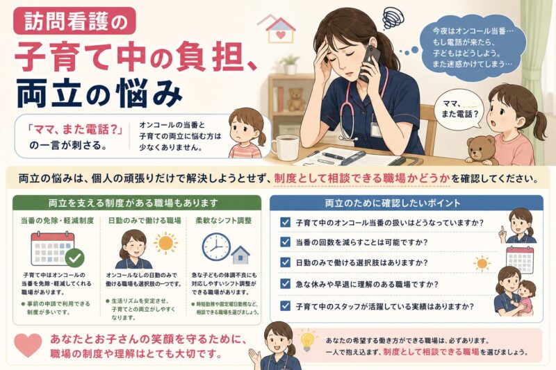 訪問看護の子育て中の負担、両立の悩み