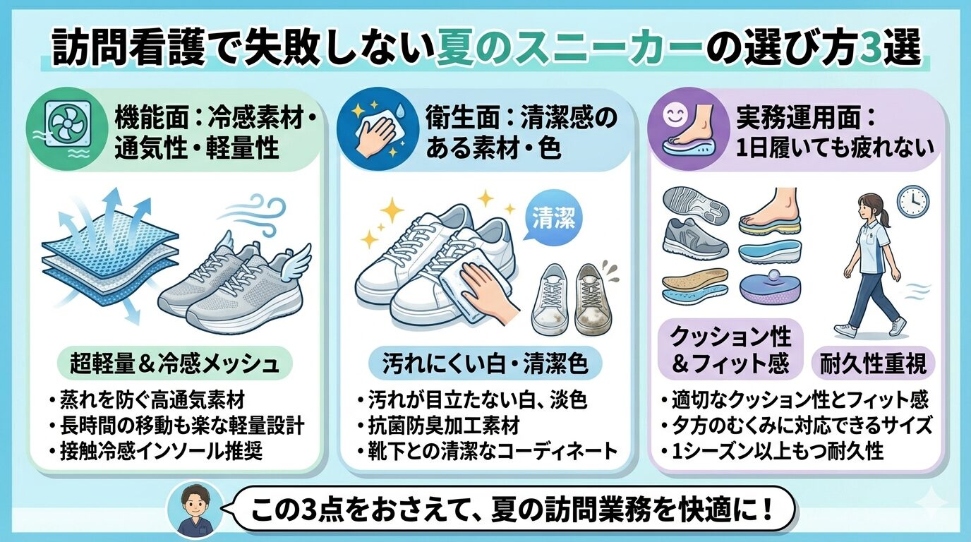 訪問看護で失敗しない夏のスニーカーの選び方3選