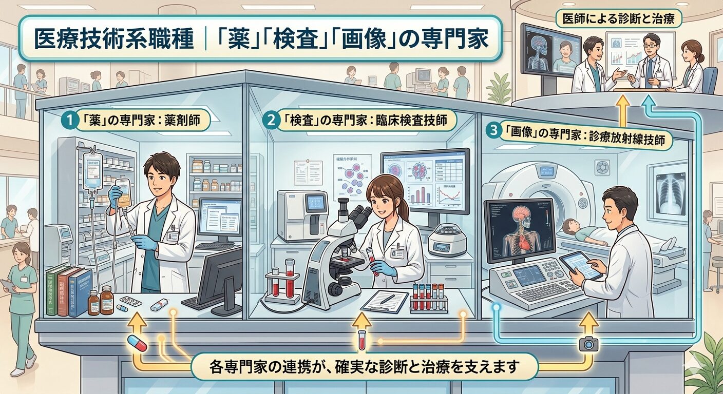 医療技術系職種|「薬」「検査」「画像」の専門家