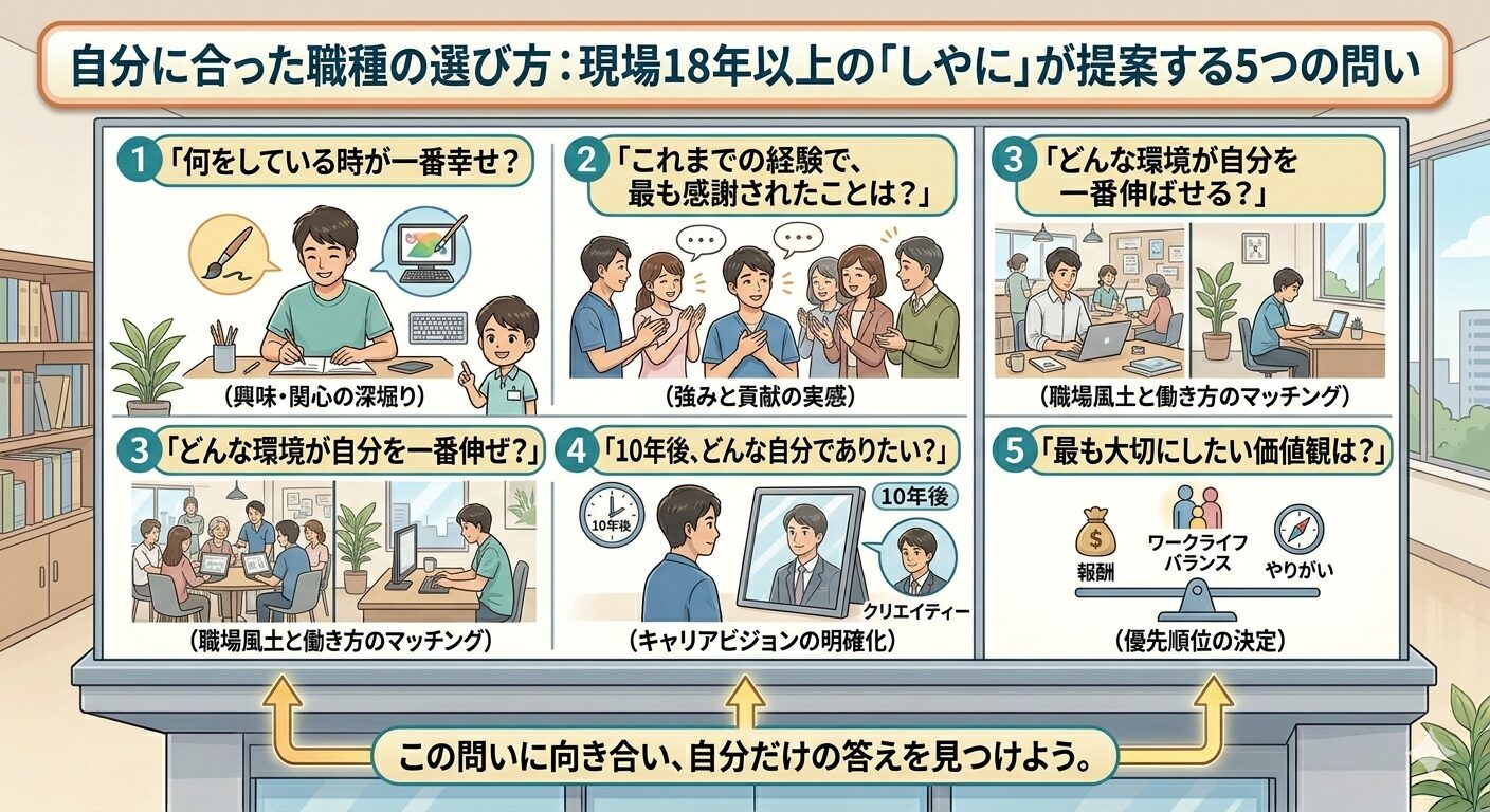自分に合った職種の選び方現場18年以上のしやにが提案する5つの問い