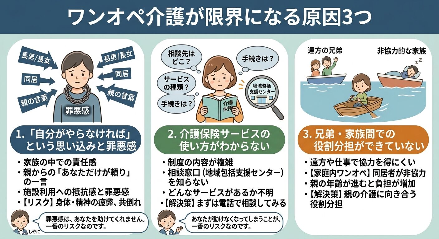 ワンオペ介護が限界になる原因 3つ