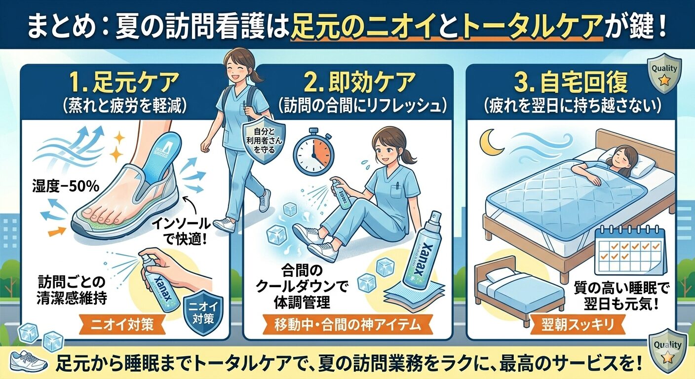 まとめ 夏の訪問看護は足元のニオイ対策が重要