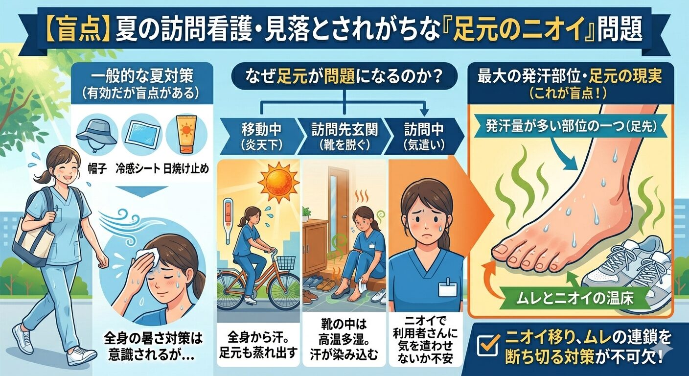 【盲点】訪問看護の夏対策で見落とされがちな「足元のニオイ」問題