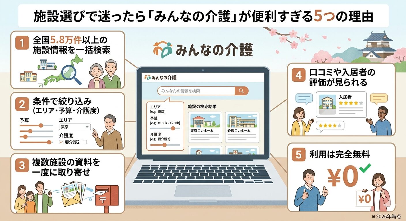 施設選びで迷ったら「みんなの介護」が便利すぎる5つの理由