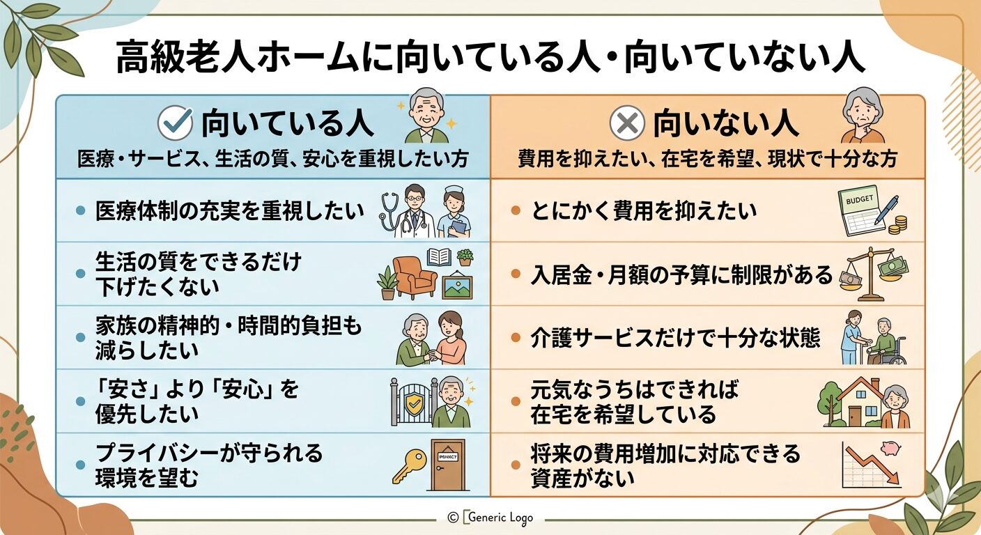 高級老人ホームの向いている人、向いていない人