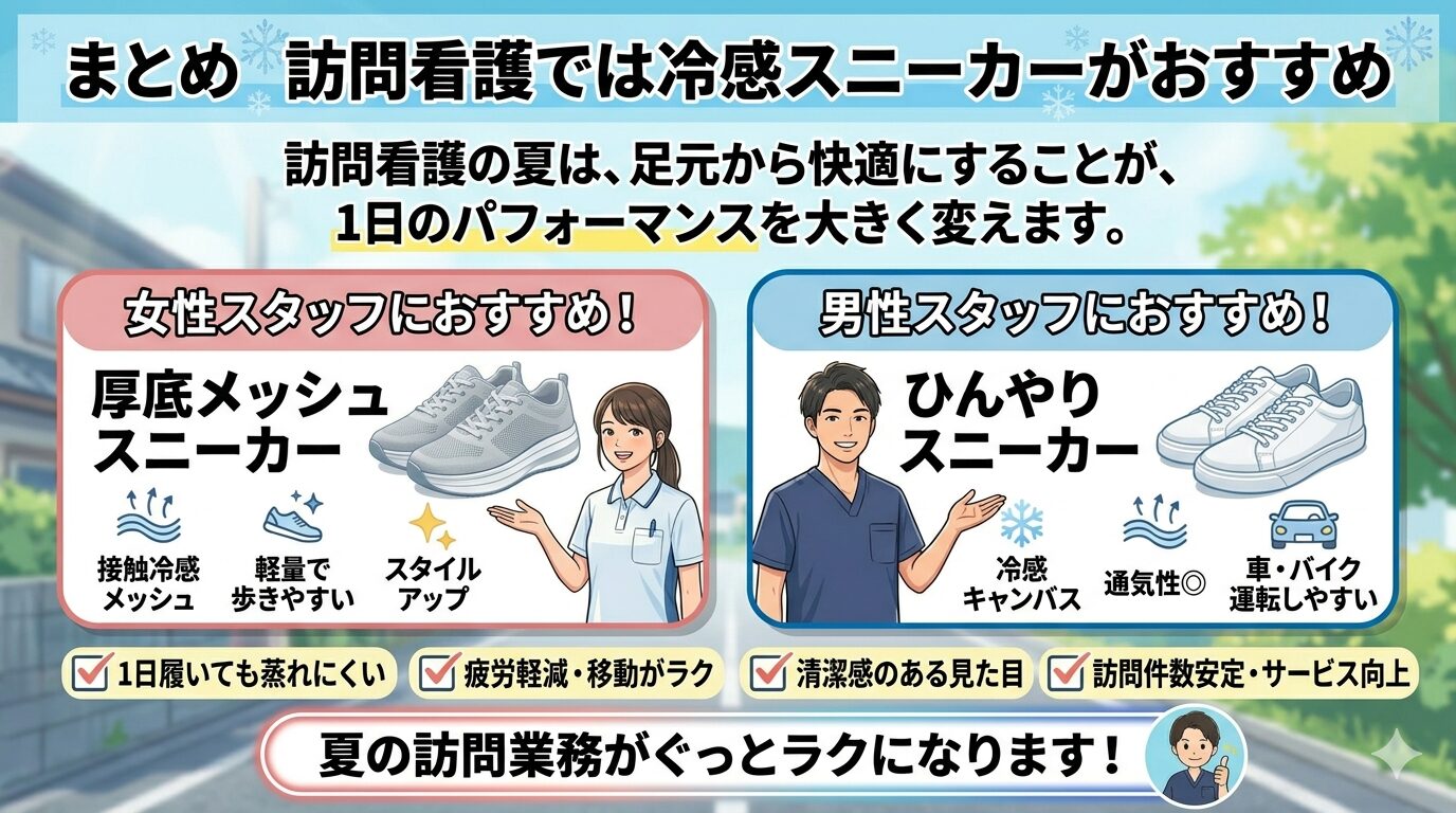 まとめ 訪問看護では冷感スニーカがおすすめ