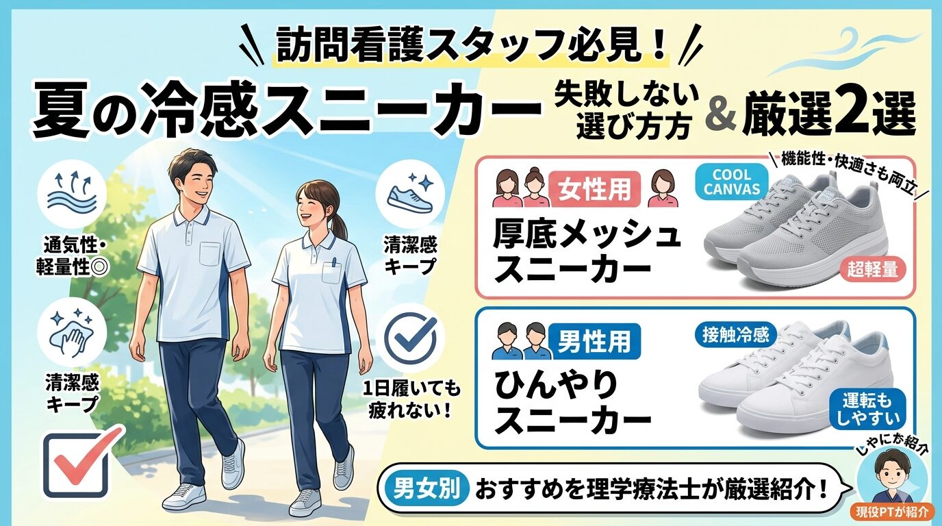 夏の訪問看護でおすすめの冷感スニーカー