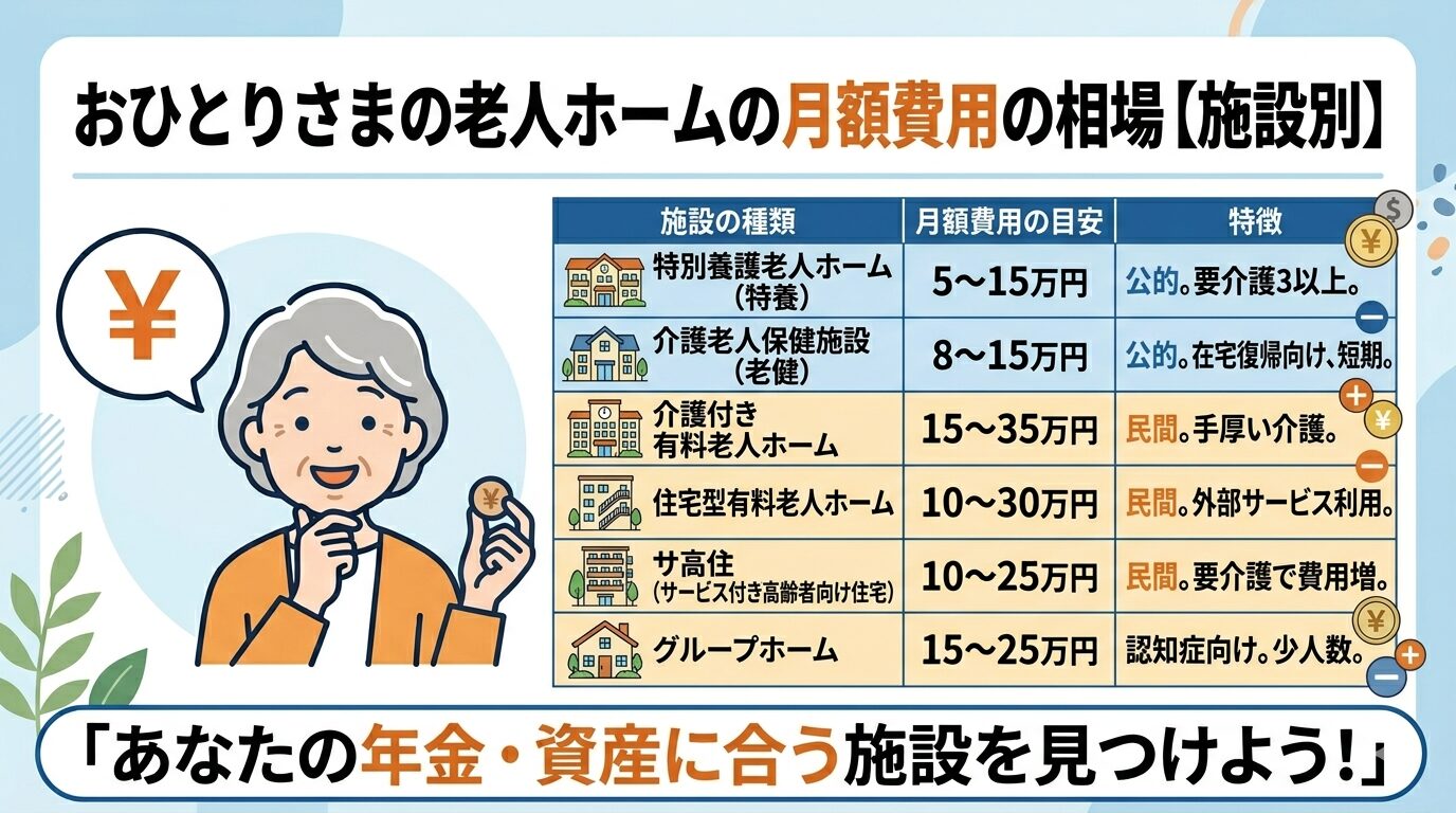 おひとりさまの老人ホームの月額費用