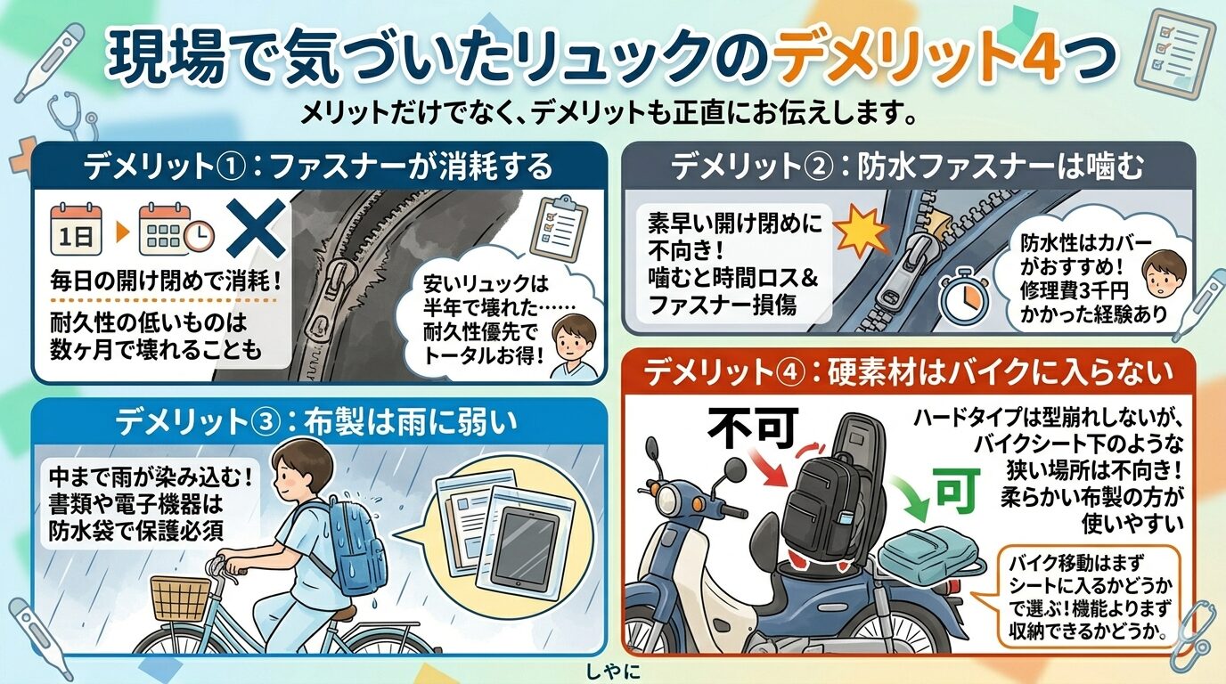 リュックのデメリット