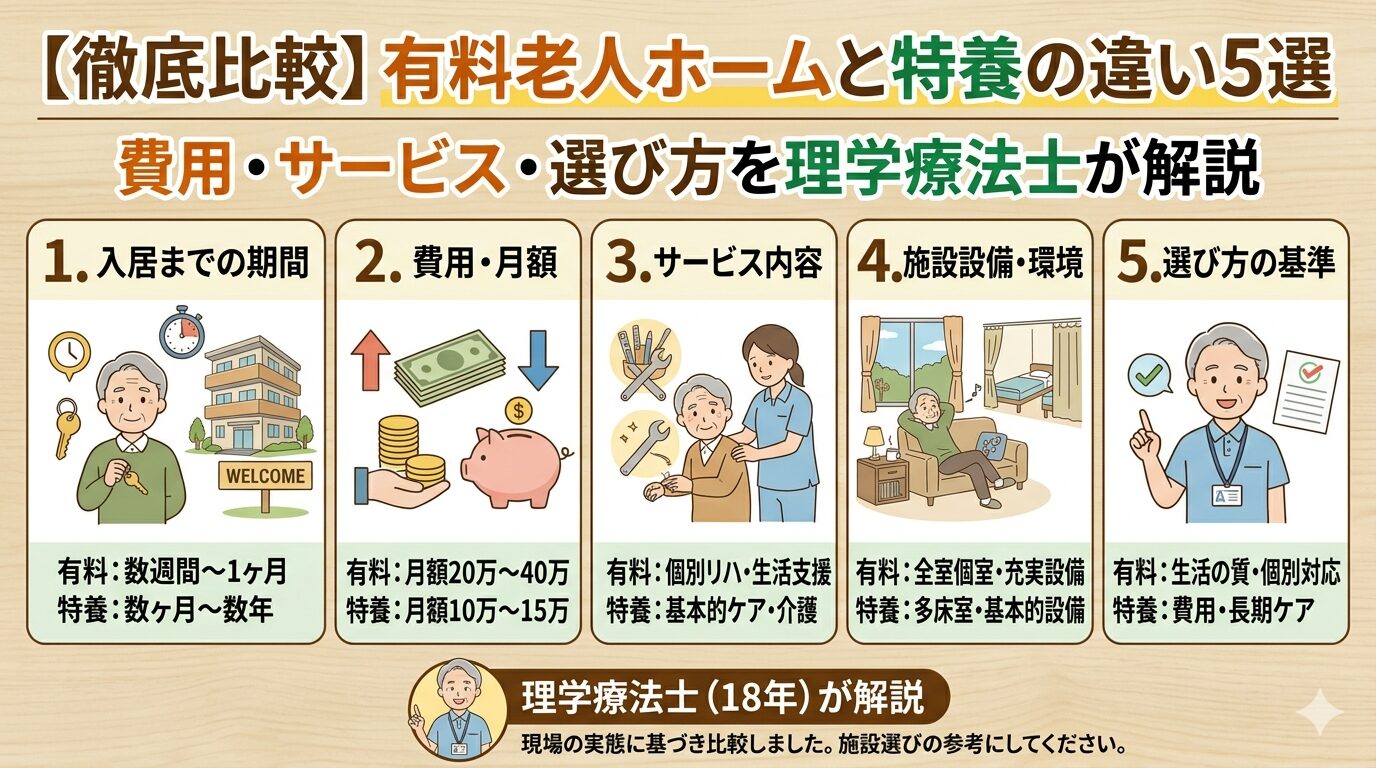 有料老人ホームと特養の違い5選